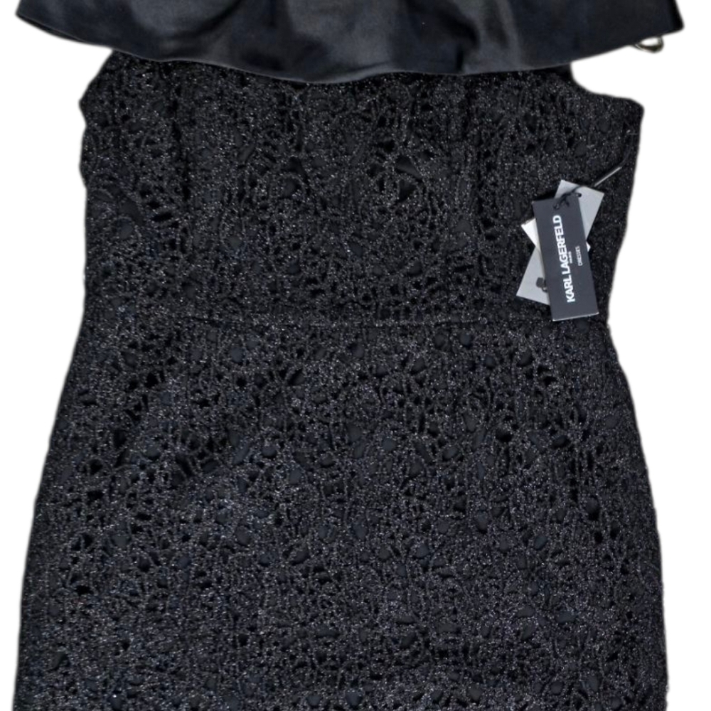 Karl Lagerfeld Paris Black Off the Shoulder Sheath Dress Maxi Gown Size 14 - Picture 6 of 12